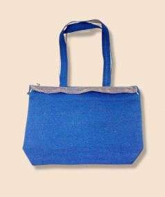 Jute Bag with Zari Embroidery, Deep Blue