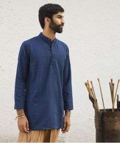  Indigo Aum Organic Cotton Long Sleeve Kurta for Men