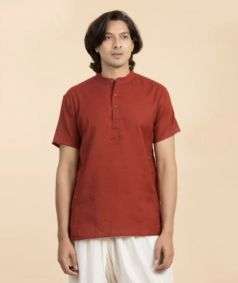 Maroon Aum Organic Cotton Short Sleeve Kurta for Men
