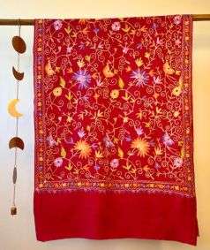 100% Wool Embroidered Shawl, Red