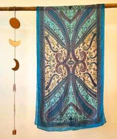 100% Silk Stole, Teal & Gold