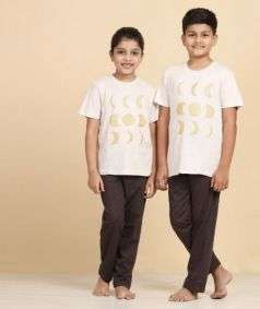 Kids' Moon Phases Gold Print T-shirt, Ecru