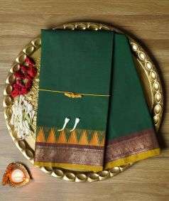 Green Devi Consecrated Cotton Saree with Maroon and Golden Border
