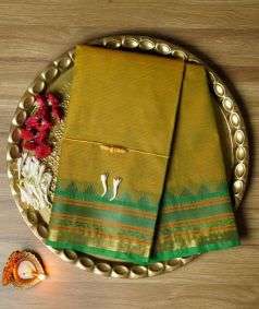 Light Green Devi Consecrated Cotton Saree with Green Golden Border