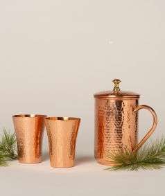 Copper Water Jug and 2 Glasses Set
