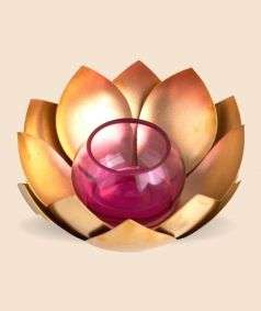 Brass Finish Lotus Tea Light Holder - Pink