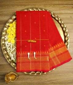 Red Devi Consecrated Cotton Saree with Golden Stars